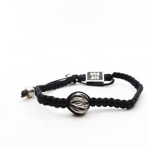 King Baby Studio Macrame Black Bracelet With A Feather Bead Slide Silver .925